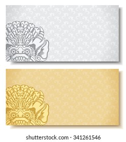 Set of horizontal banners. Balinese traditional ornament. Siver and gold background EPS 10.