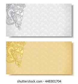 Set of horizontal banners. Balinese traditional ornament. Siver and gold background EPS 10.