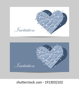 Set of horizontal banners with beauliful hearts.