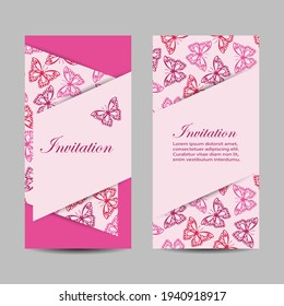 Set of horizontal banners with beautiful butterflies. Vector illustration.