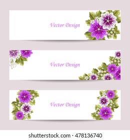 Set of horizontal banners. Beautiful compositions with mallows on white background.