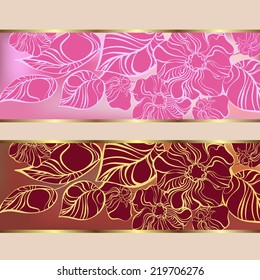 Set horizontal banners. Beautiful floral pattern.