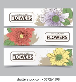 Set of horizontal banners with beautiful flowers