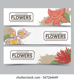 Set of horizontal banners with beautiful flowers