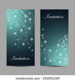 Set of horizontal banners. Beautiful winter pattern with snowflakes and swirls.