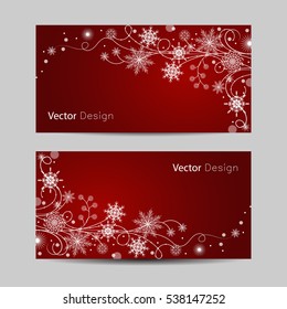 Set of horizontal banners. Beautiful winter pattern with snowflakes and swirls.
