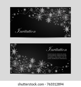 Set of horizontal banners. Beautiful winter pattern with snowflakes and swirls.