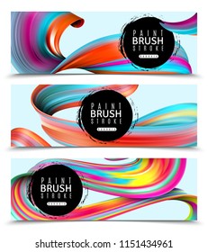 Set of horizontal banners brush strokes of vivid paints on light background isolated vector illustration 