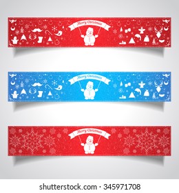 Set of horizontal banners for Christmas and New Year with logotype. Vector illustration for decorate postcards and web-sites.