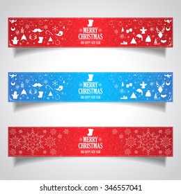 Set of horizontal banners for Christmas and New Year with logotype. Vector illustration for decorate postcards and web-sites.