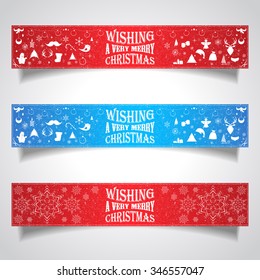 Set of horizontal banners for Christmas and New Year with logotype. Vector illustration for decorate postcards and web-sites.