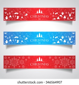 Set of horizontal banners for Christmas and New Year with logotype. Vector illustration for decorate postcards and web-sites. 