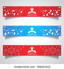 Set of horizontal banners for Christmas and New Year with logotype. Vector illustration for decorate postcards and web-sites.
