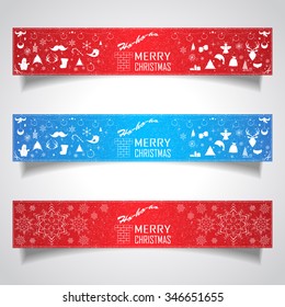 Set of horizontal banners for Christmas and New Year with logotype. Vector illustration for decorate postcards and web-sites.
