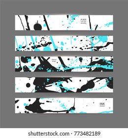 Set of horizontal banners. Collection of cards with orange and black blots. 