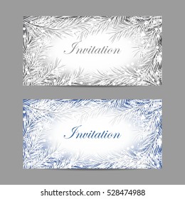 Set of horizontal banners. Decorative frame with fir branches and snowflakes for use in your design.