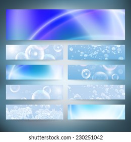 Set of horizontal banners. Drops in the blue water vector background. Modern banners, abstract banner design, business design and website templates vector.
