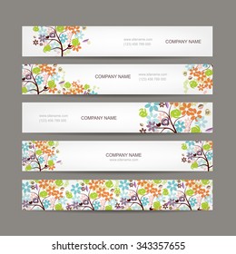 Set of horizontal banners with floral tree. Vector illustration