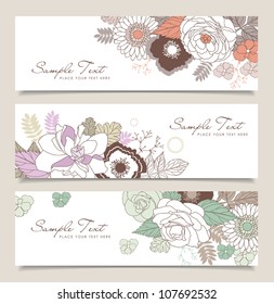 Set of horizontal banners with flowers