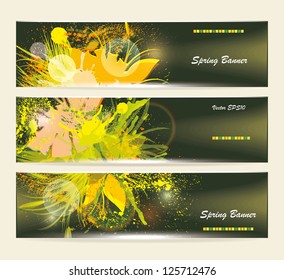 Set of horizontal banners with flowers