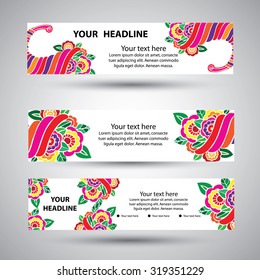 Set of horizontal banners with flowers