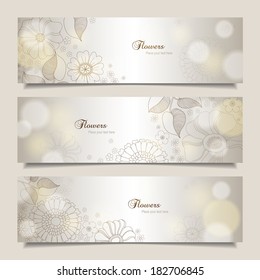 Set of horizontal banners with flowers and lights