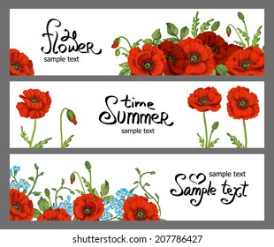 Set of horizontal banners with flowers. Vector Floral Frame Set. Easy to edit. 