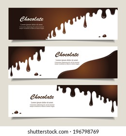 Set of horizontal banners with flowing melted chocolate 