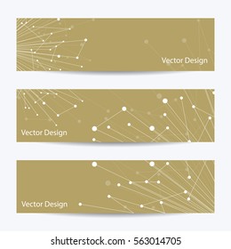 Set of horizontal banners. Geometric pattern with connected lines and dots. Vector illustration.