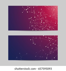 Set of horizontal banners. Geometric pattern with connected lines and dots. Vector illustration.