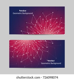Set of horizontal banners. Geometric pattern with connected lines and dots. Vector illustration.