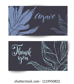 Set of horizontal banners with hand drawn cactuses, sketch style vector illustration isolated on white background. Wild floral exotic tropical plant.