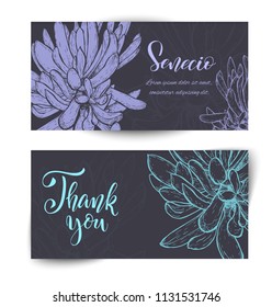 Set of horizontal banners with hand drawn cactuses, sketch style vector illustration isolated on white background. Wild floral exotic tropical plant.