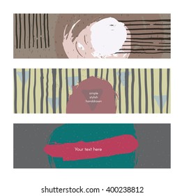 Set of horizontal banners, handdrawn, decorated with liquid ink brush splashes, stripes, strokes and spots. Isolated on white background vector branding illustration, stylish, with imperfect parts.