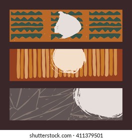 Set of horizontal banners, handdrawn, decorated with liquid ink brush stripes, strokes and spots. Isolated on background vector illustration, stylish, with imperfect parts in intricate bright colors