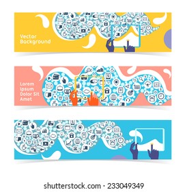Set of horizontal banners, headers. Editable design template