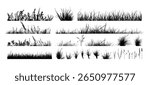 Set of horizontal banners of meadow silhouettes with grass. hand drawn. Not AI, Vector illustration.