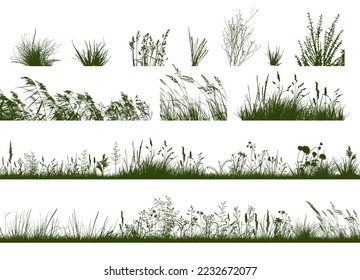 Set horizontal banners meadow silhouettes and grass  Vector illustration