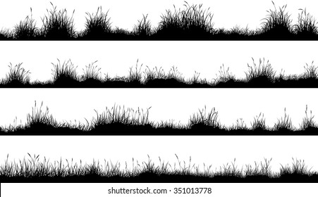 Set of horizontal banners of meadow silhouettes with grass.