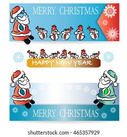 Set of horizontal banners for New Year and Christmas projects. Greeting card with handdrawn elements.