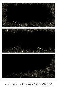 A set of horizontal banners. On a dark background, small splashes, like the night starry sky or like space. For the design of social networks or as a background for postcards and banners.