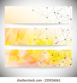 Set of horizontal banners. Orange triangle design background, vector illustration.