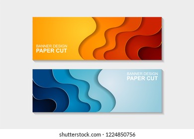 Set of horizontal banners in paper cut style. Banner design with abstract background. Paper cut vector illustration for banner, presentation, and invitation.