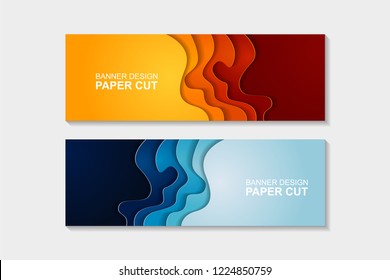 Set of horizontal banners in paper cut style. Banner design with abstract background. Paper cut vector illustration for banner, presentation, and invitation.