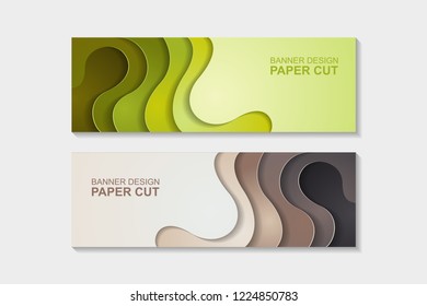 Set of horizontal banners in paper cut style. Banner design with abstract background. Paper cut vector illustration for banner, presentation, and invitation.