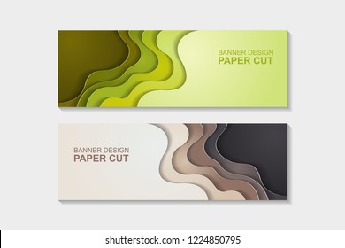 Set of horizontal banners in paper cut style. Banner design with abstract background. Paper cut vector illustration for banner, presentation, and invitation.