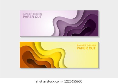 Set of horizontal banners in paper cut style. Banner design with abstract background. Paper cut vector illustration for banner, presentation, and invitation.