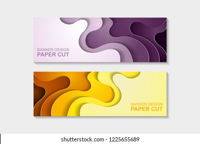 Set of horizontal banners in paper cut style. Banner design with abstract background. Paper cut vector illustration for banner, presentation, and invitation.