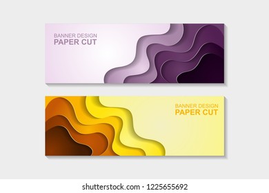 Set of horizontal banners in paper cut style. Banner design with abstract background. Paper cut vector illustration for banner, presentation, and invitation.