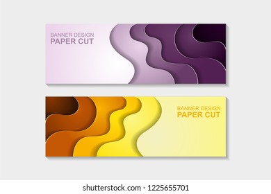 Set of horizontal banners in paper cut style. Banner design with abstract background. Paper cut vector illustration for banner, presentation, and invitation.